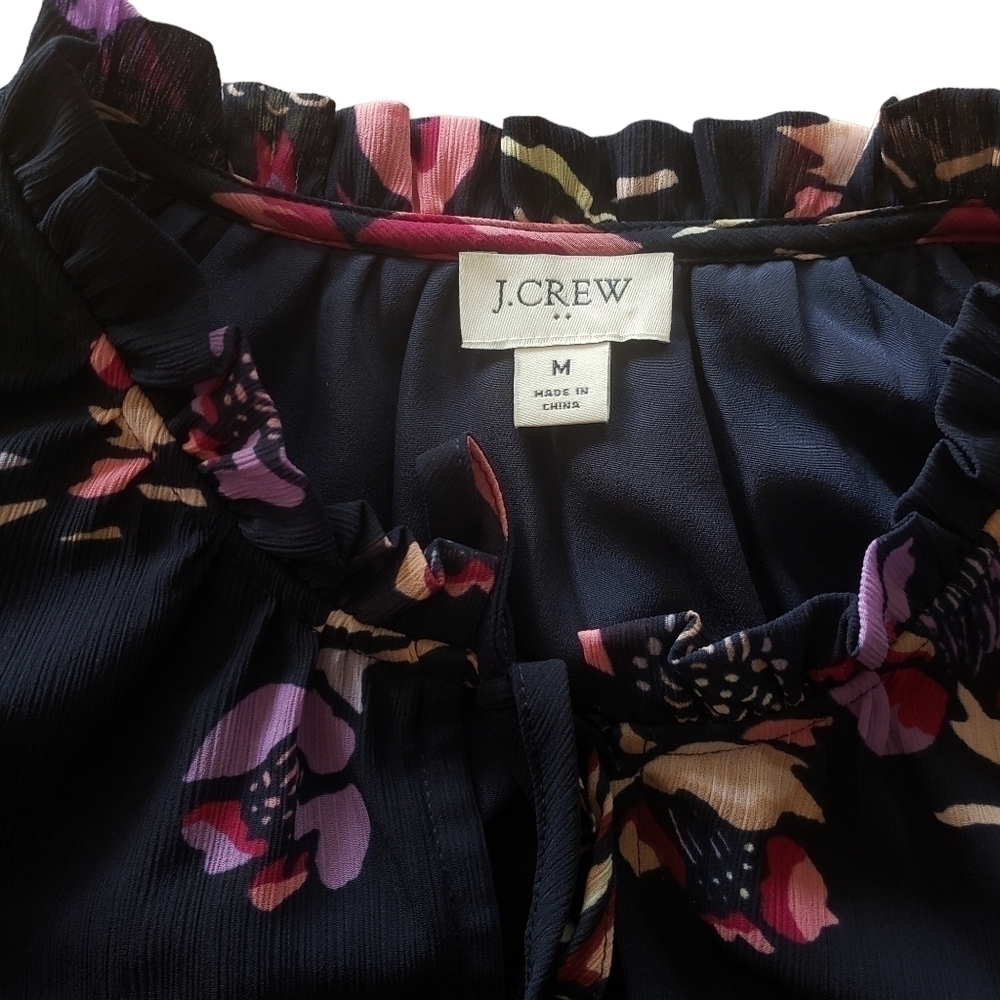 🔥J. Crew Women's Navy Floral Print Smocked-Waist Dress, Size M - Picture 6 of 6